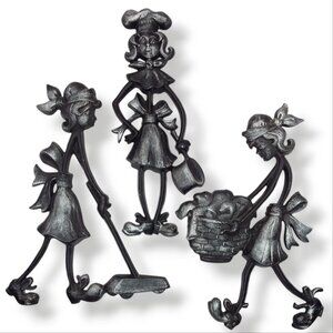 Vtg MCM Sexton Wall Plaques Housekeeping Chores 1971 Metal Lot of 3 Trad Wife